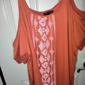 New beautiful cold shoulder orange blouse embroidered sleeve shirt size 3x